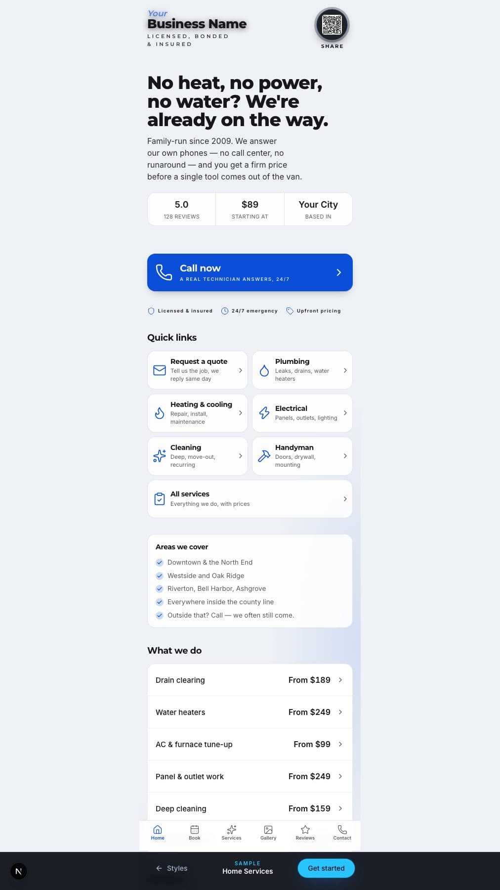 The Home Services layout
